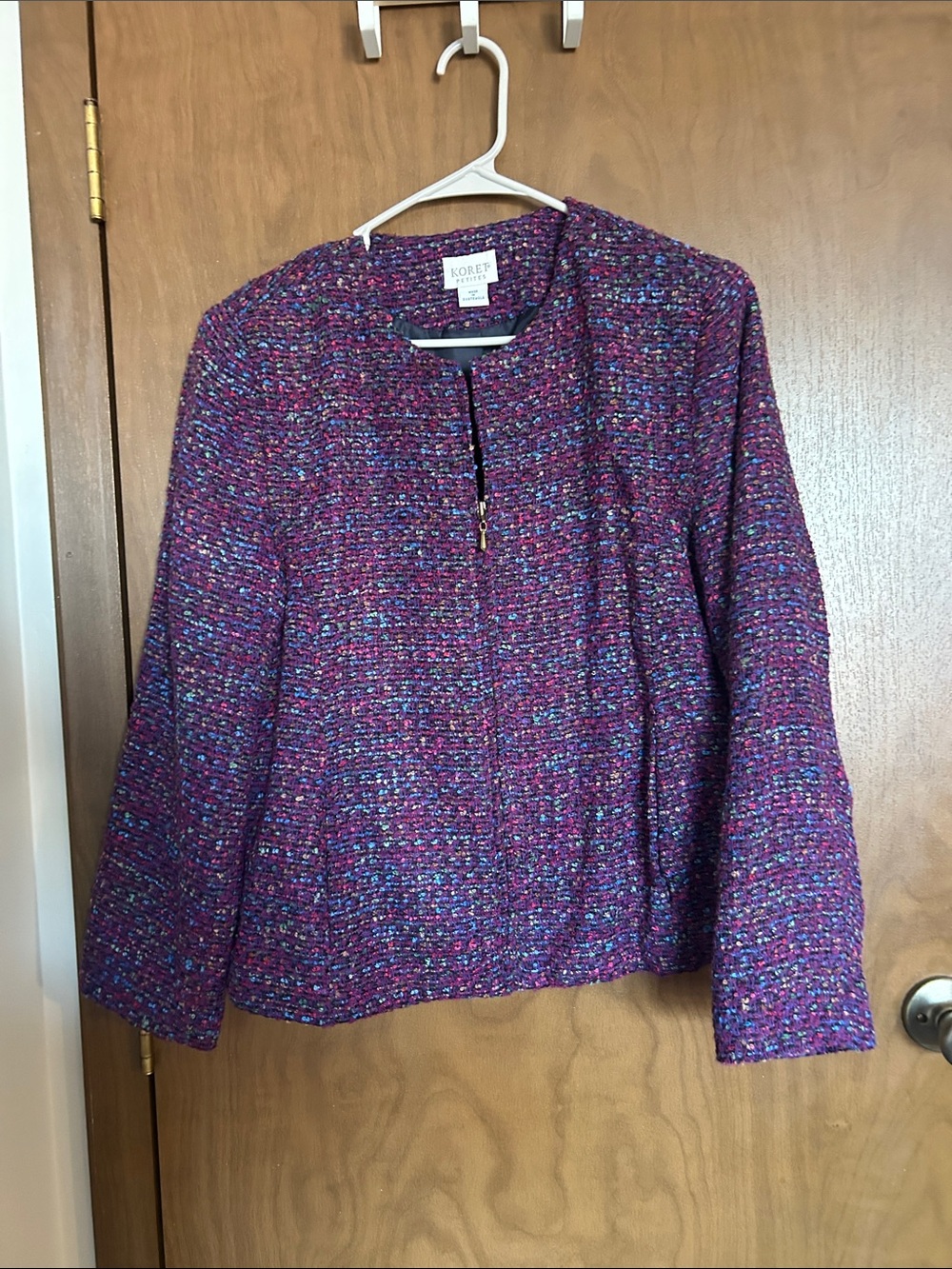 Koret Purple Multicolor Tweed Collarless Jacket